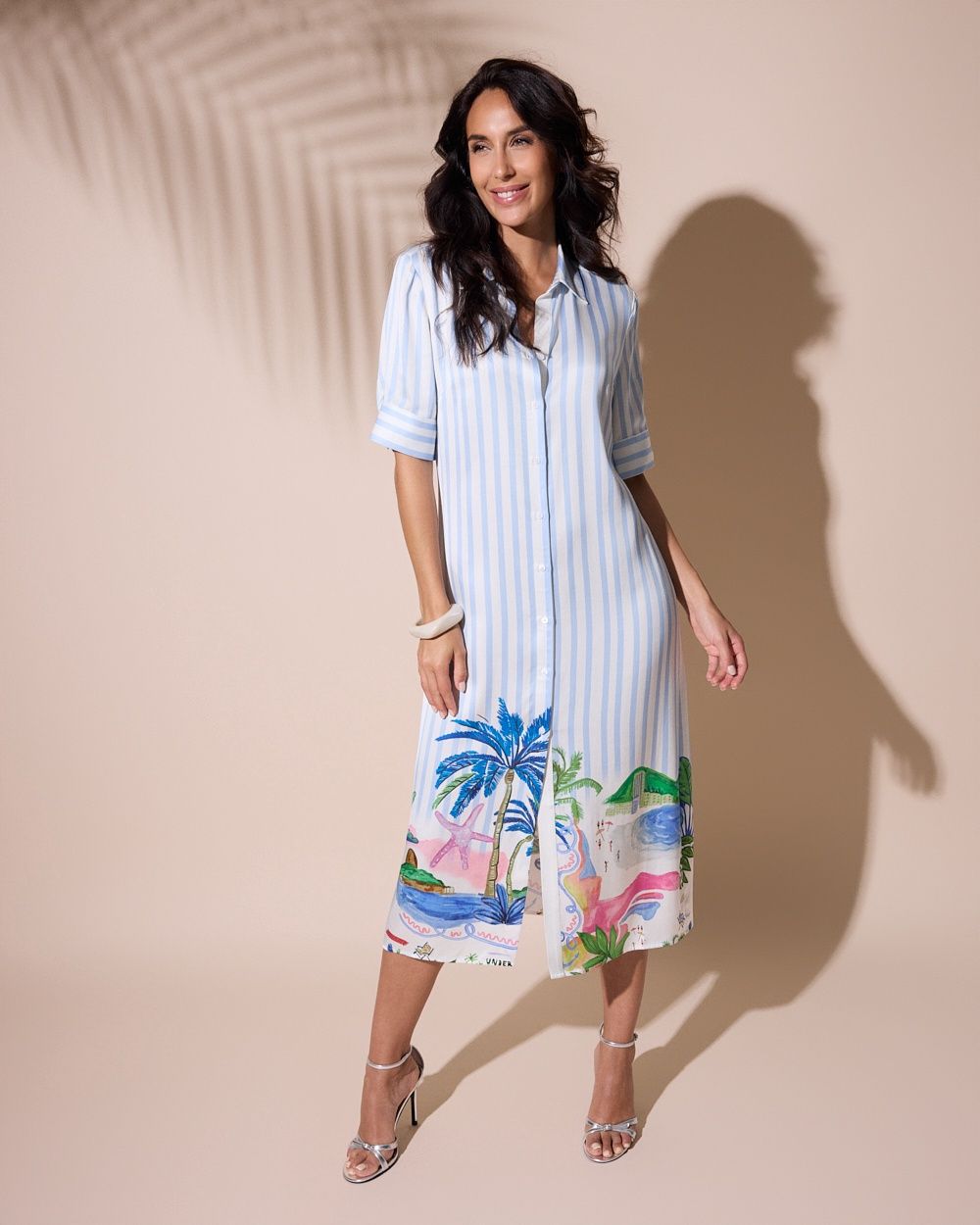 Fuego - Dress long silk stripe blue