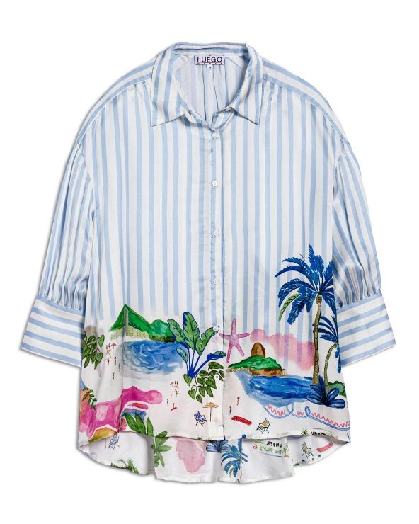 Fuego - Shirt silk blu stripe