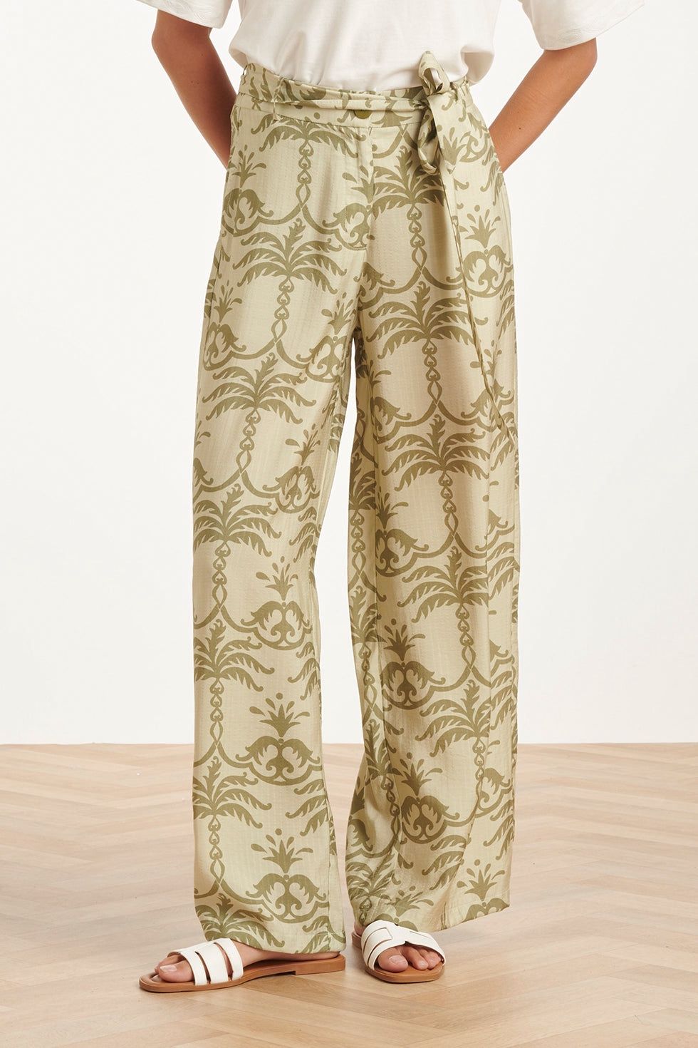Palazzo palm print light mint