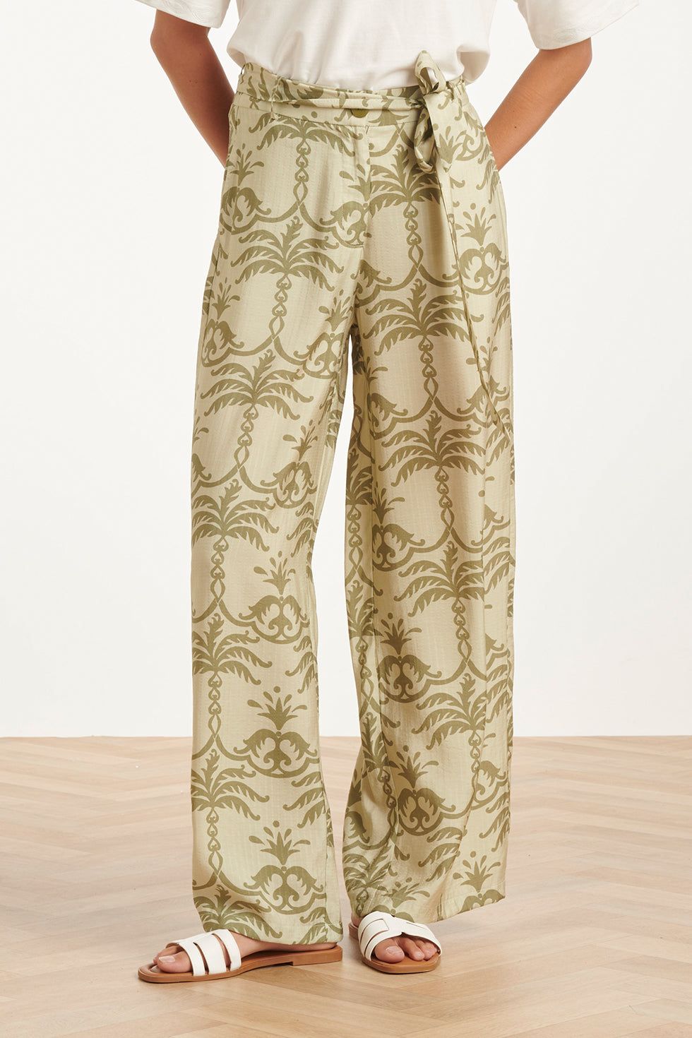 Palazzo palm print light mint