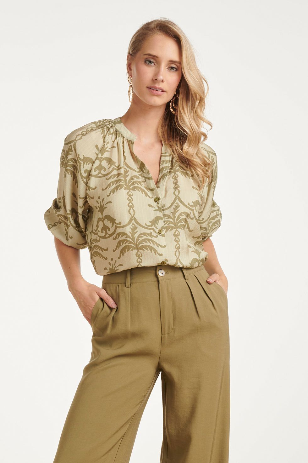 Blouse palm print light mint