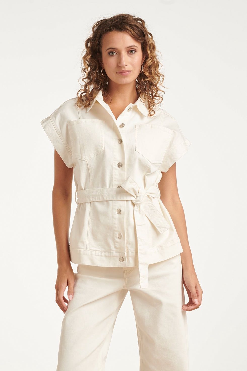 Jacket safari cotton white with belt