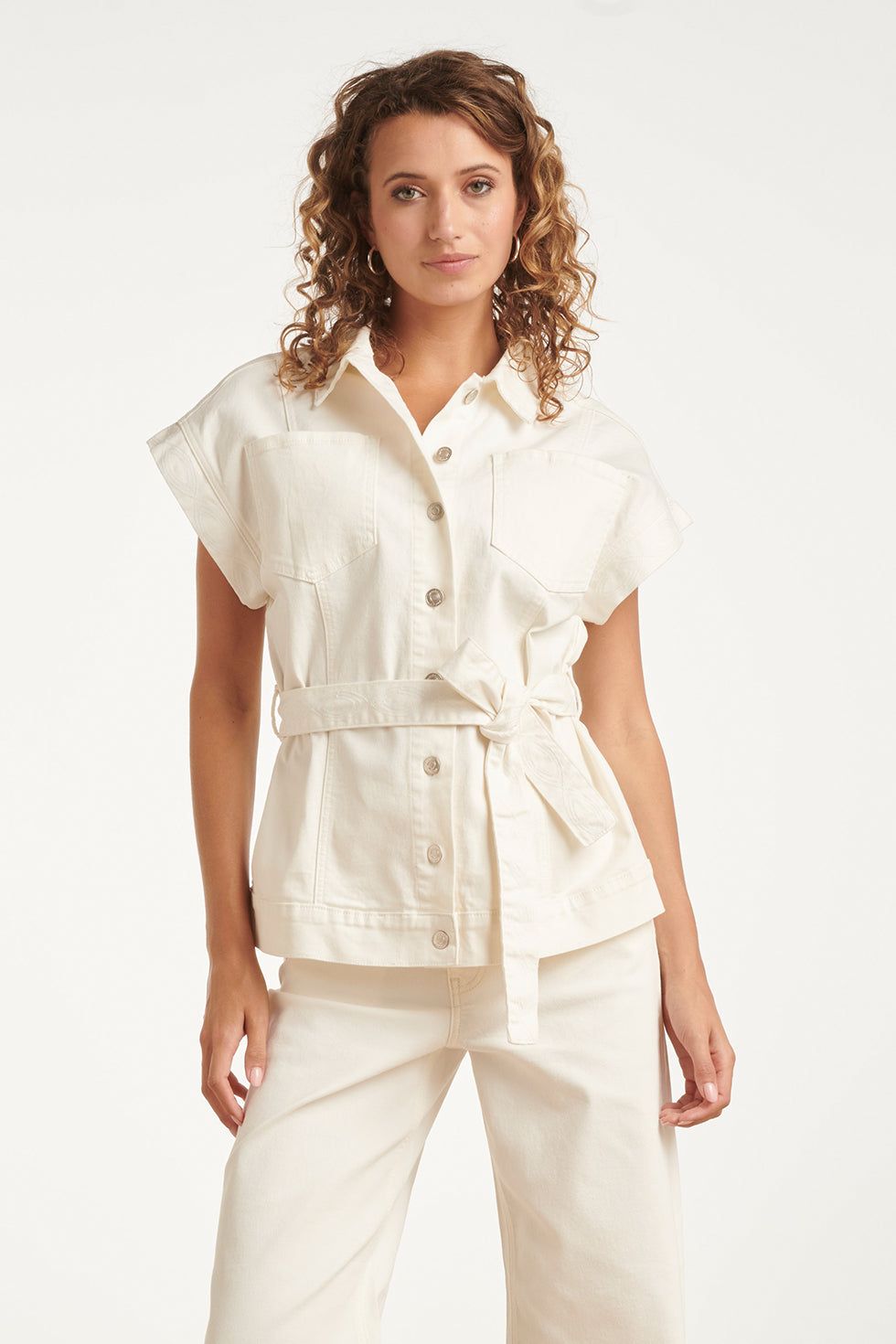 Jacket safari cotton white with belt