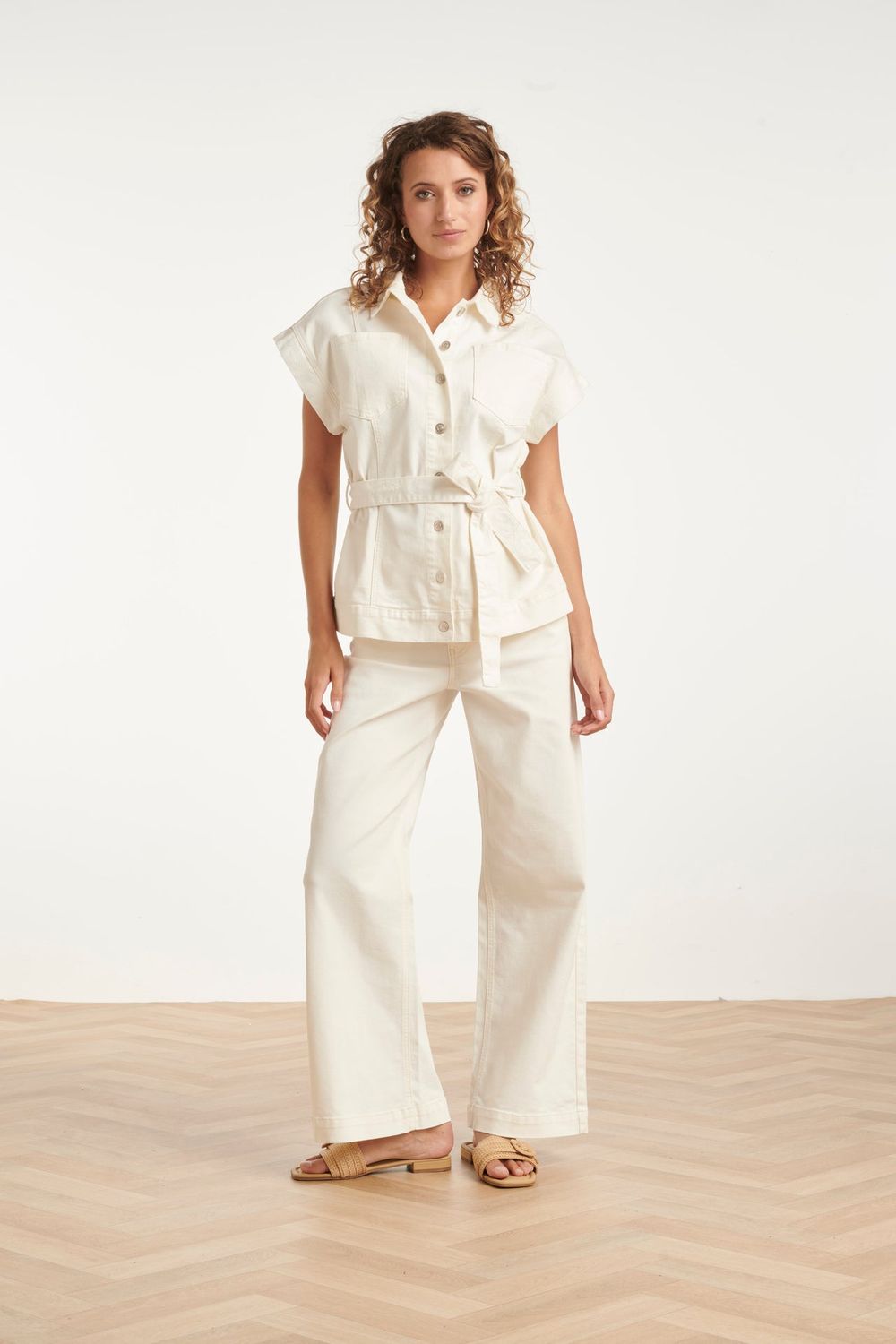 Smashed Lemon - Jacket safari cotton white with belt