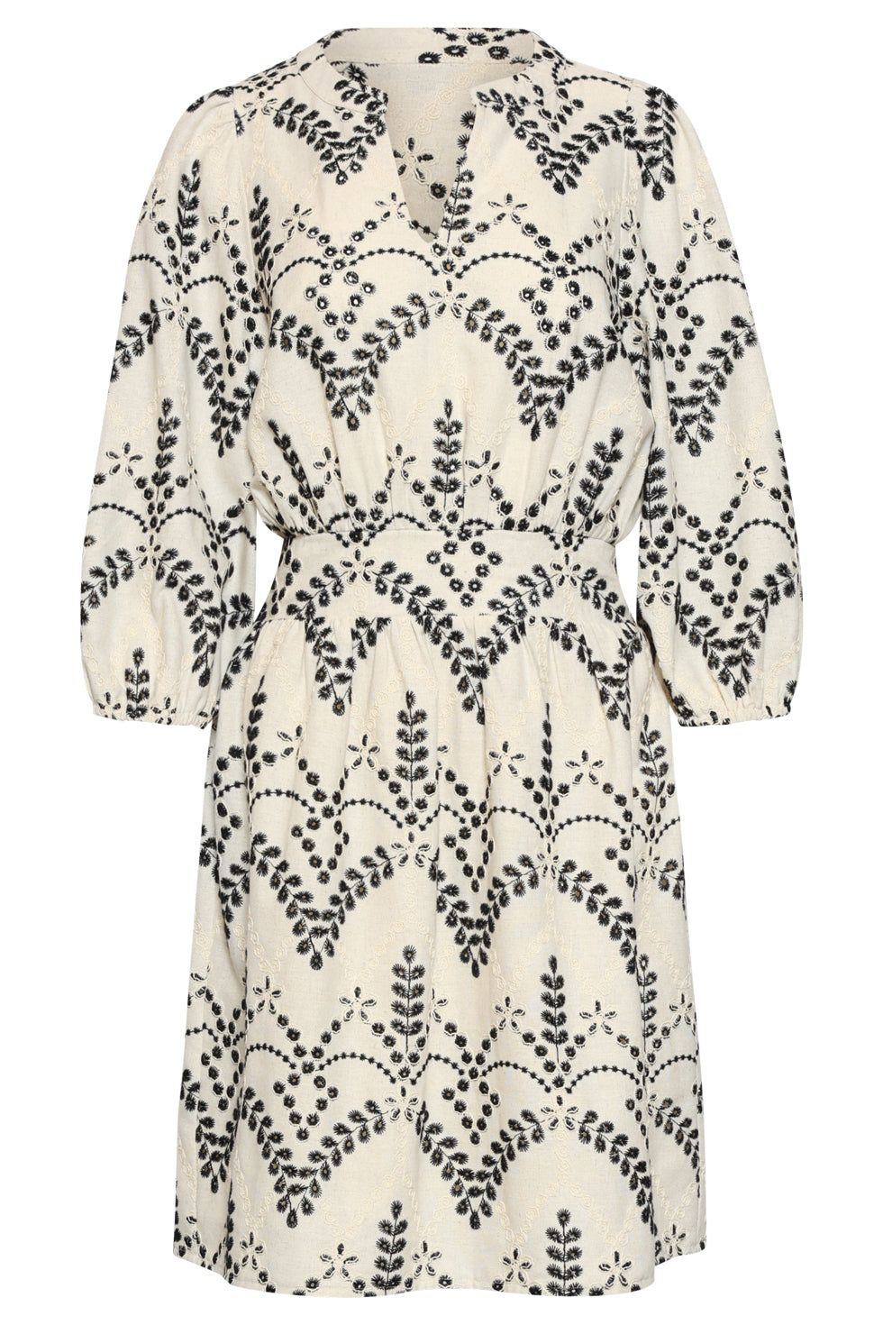 Smashed Lemon - Dress linen embroidery sand black