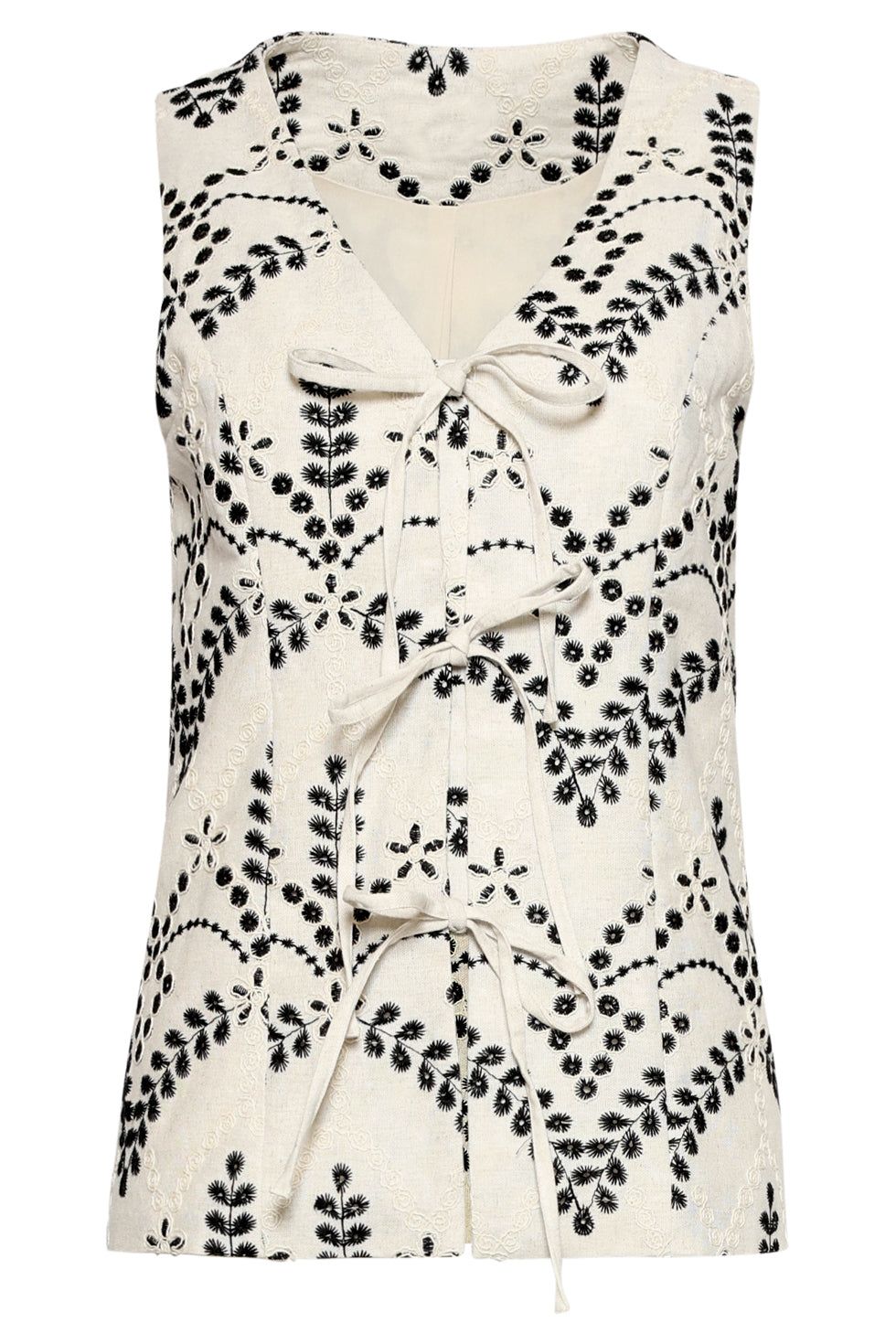 Smashed Lemon - Gilet linen embroidery sand black
