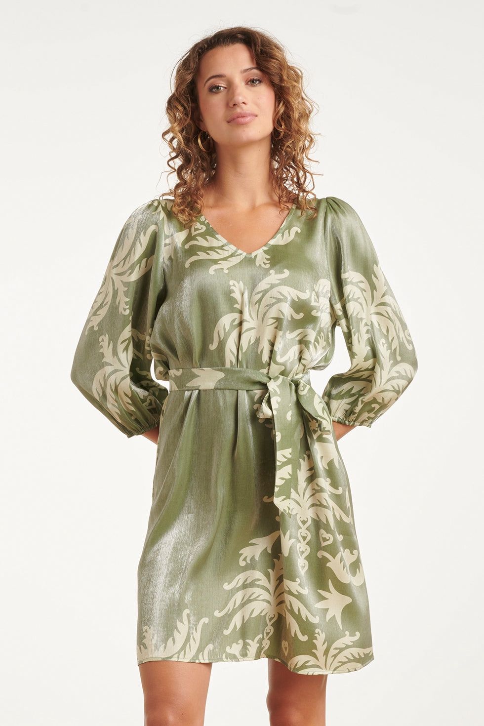 Dress satin palm mint