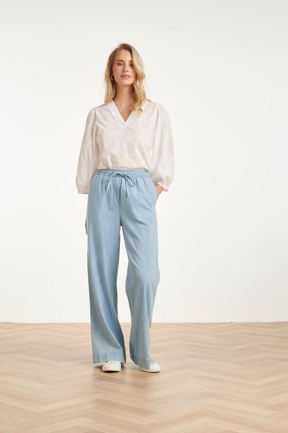 Palazzo light denim drawstring