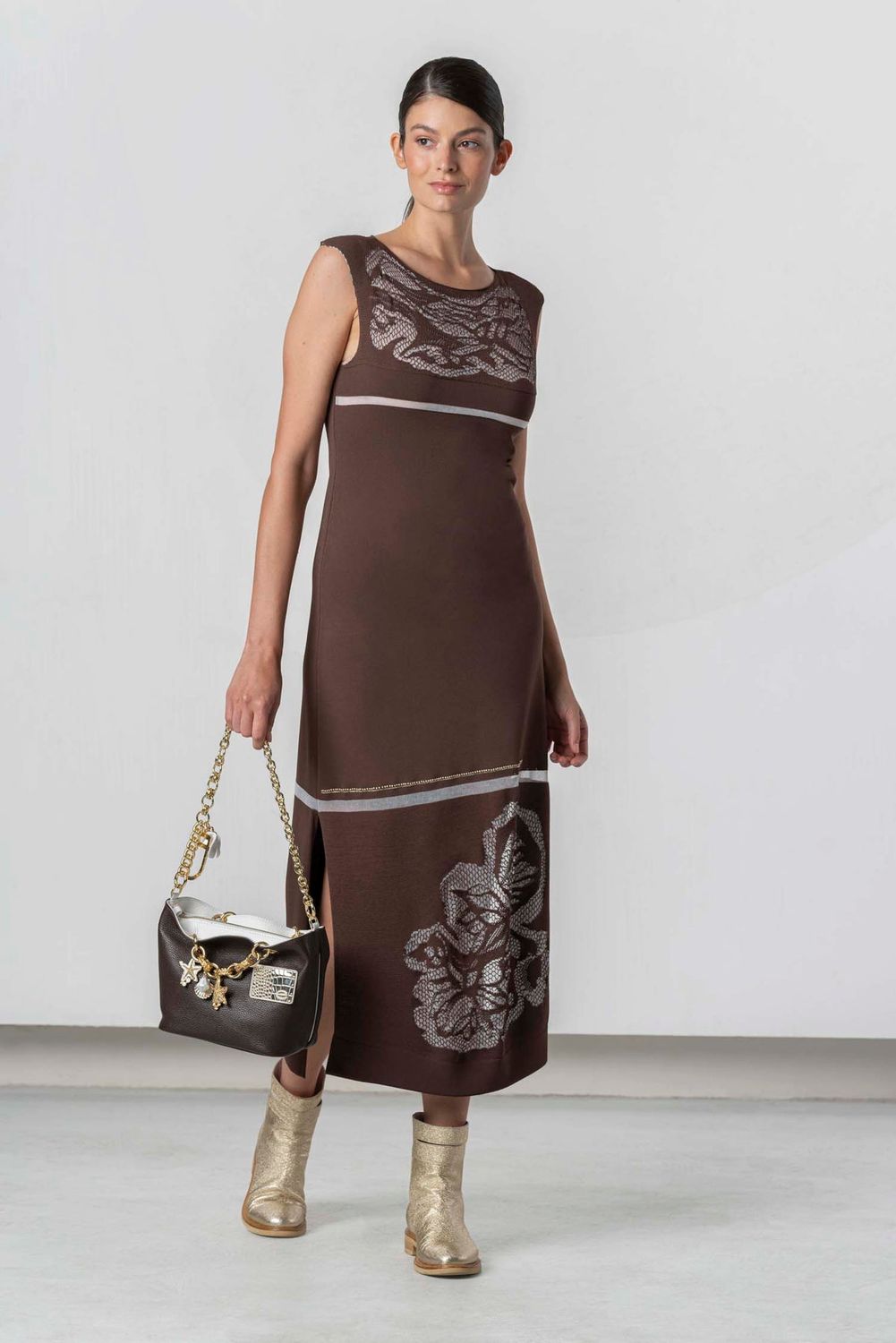 Dress long knit jacquard white