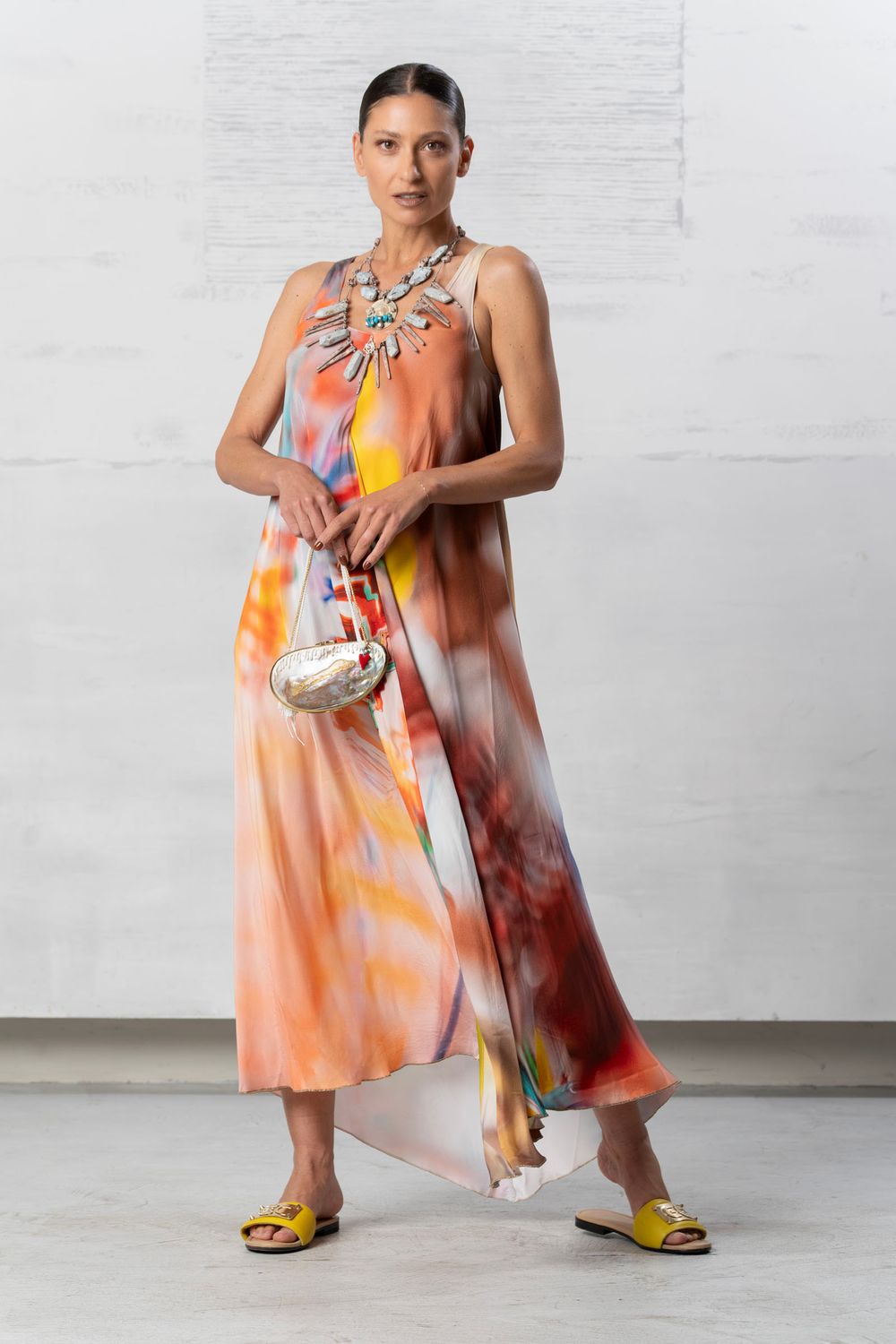 Dress long Tie dye orange print