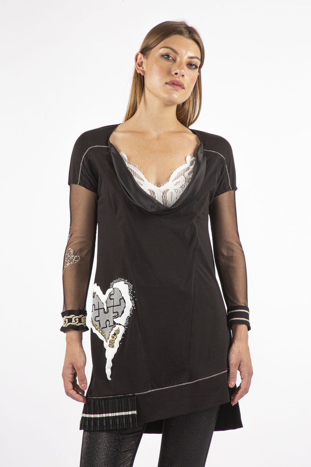 Dress mesh sleeves heart side