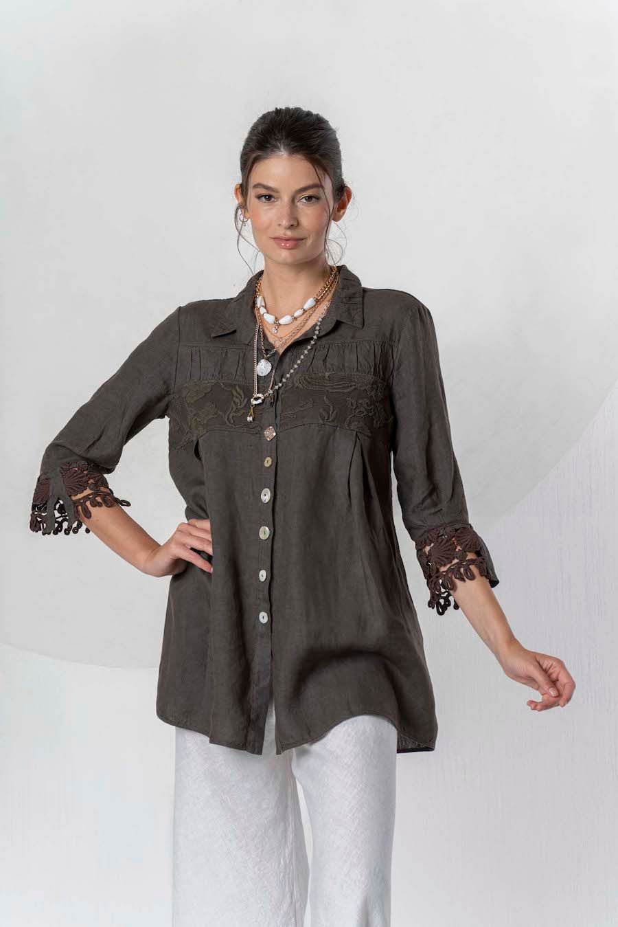 Elisa Cavaletti - Shirt tunic linen embroidery