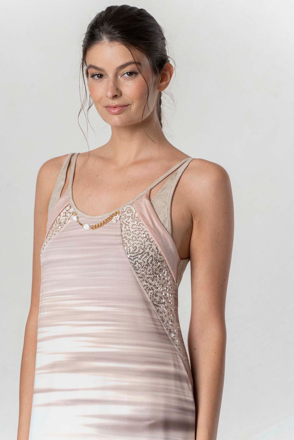 Dress long lotus print spaguetti straps