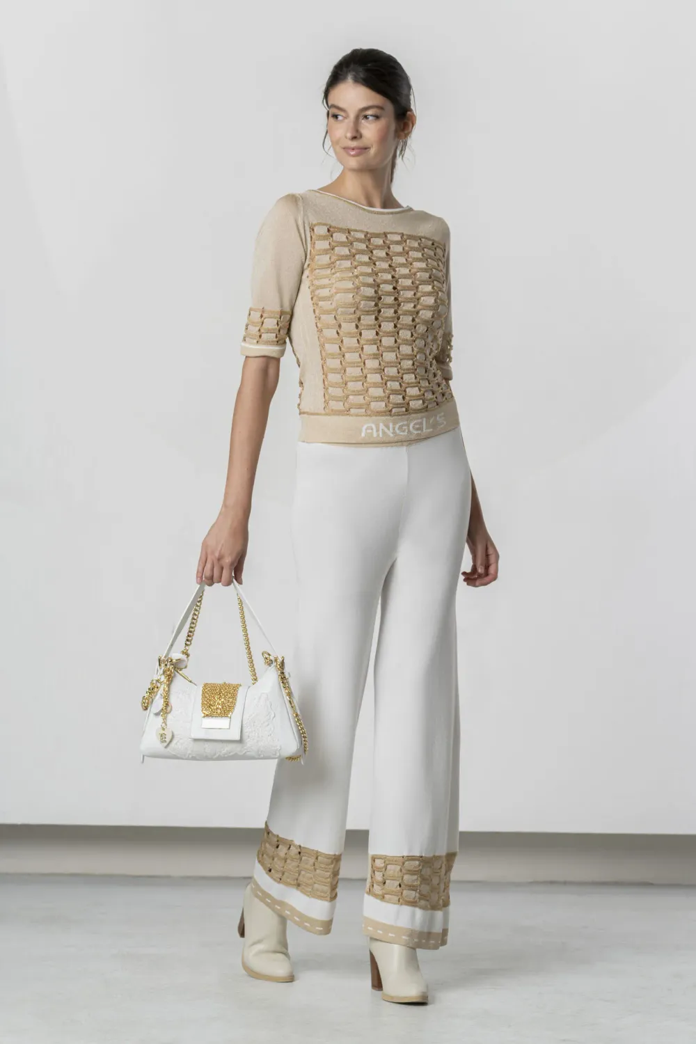 Elisa Cavaletti - Top knit short sleeves gold Angels
