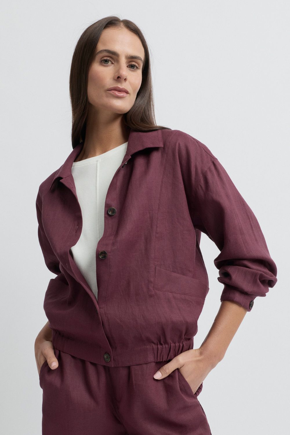 Bomber linen front pocket