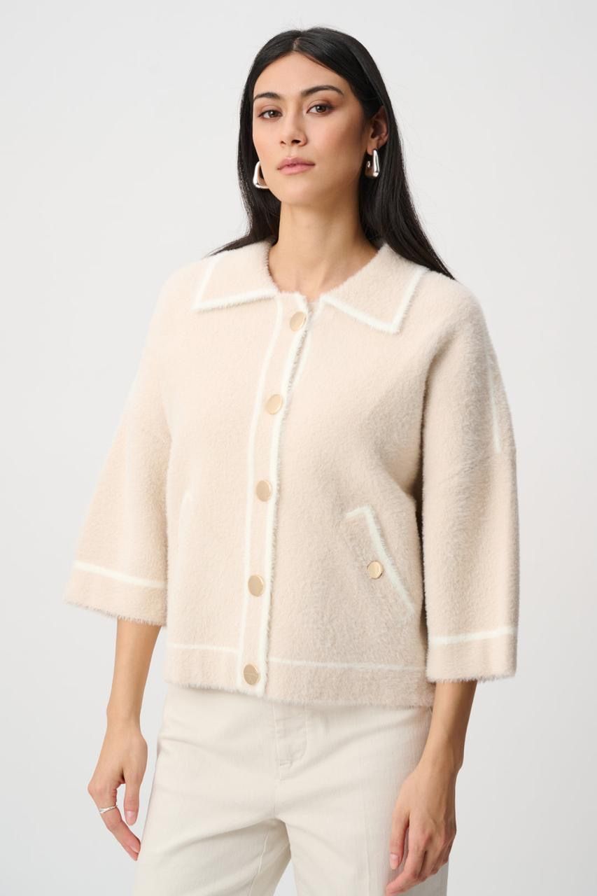 JOSEPH RIBKOFF Jacket knit boxy feather yarn