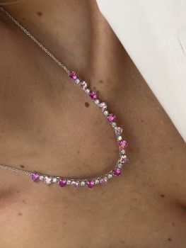 Riviera Necklace  with half pink hearts zirconia format and other half white crystal zirconia receive plating white gold