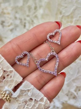 Set semi jewelry  with heart format zirconia stone purple Kunzita stone and plating white gold