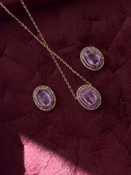 Set semi jewelry  with purple oval zirconia stone and plating yellow gold.