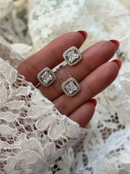 Set semi jewelry  with white crystal square zirconia stone and plating white gold