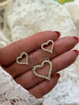 Set semi jewelry  with citrine stone in heart format and plating white gold