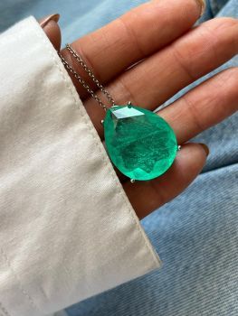 Colombian Emerald Fusion Drop Necklace in White Rhodium Plating