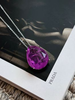 Fusion Drop Necklace Fuchsia in White Rhodium Plating