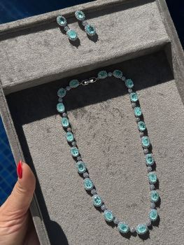 Luxury set with oval crystal zircon and aquamarine Fusion stone (jewel clasp) and white gold plating