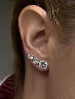 Trio Stud Earrings with White Rhodium Plating