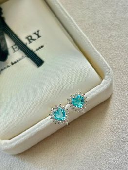 Heart Earring with Aquamarine and Crystal Zirconia in White Rhodium Plating