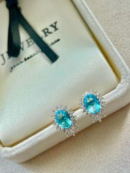 Oval Earring with Aquamarine Cubic Zirconia and Crystal in White Rhodium Plating