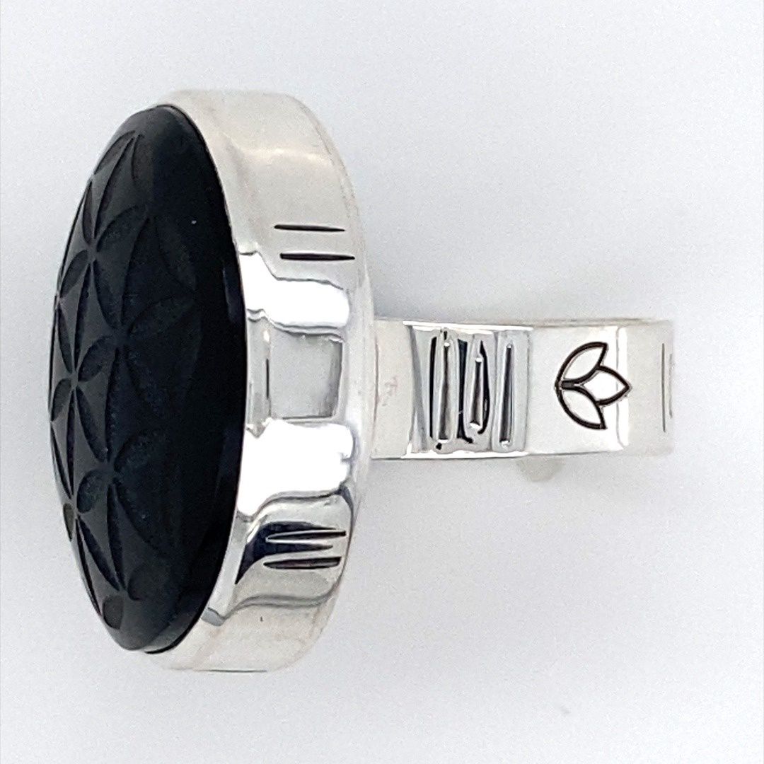 Obsidian Flower Of Life Unisex Ring