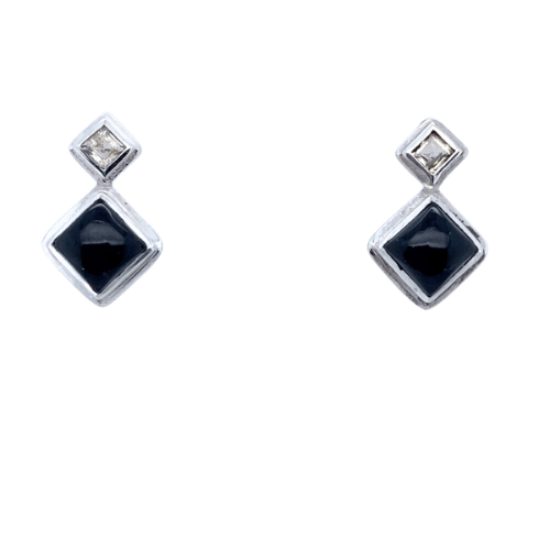 Black Tourmaline White Topaz Stud Earrings