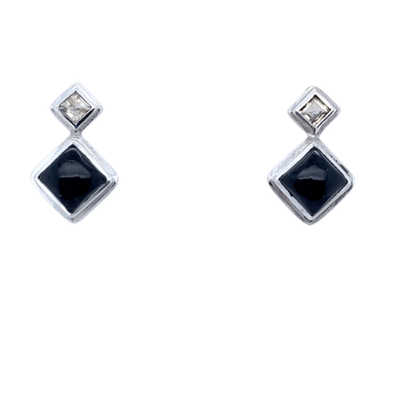 Black Tourmaline White Topaz Stud Earrings