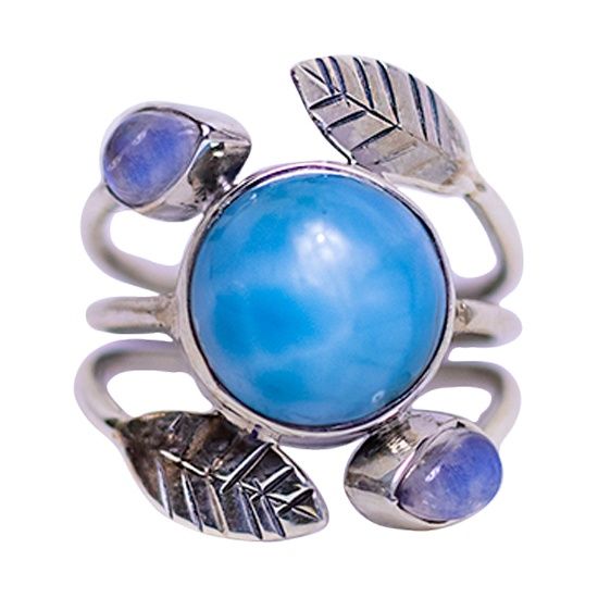 Larimar Moonstone Leaf Ring