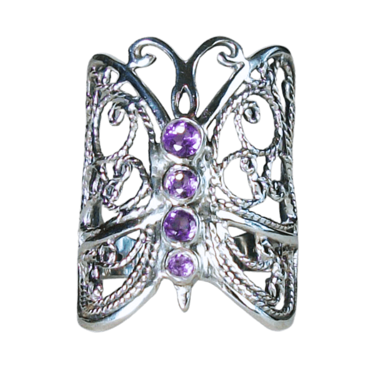 Amethyst Butterfly Filigree Ring