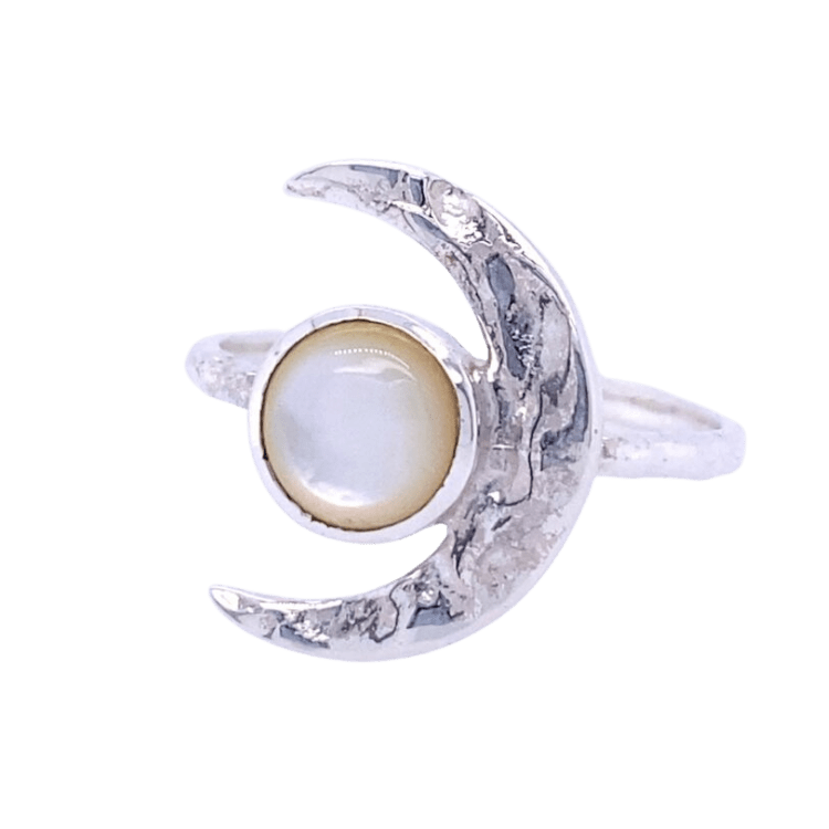 Mother of Pearl Crescent Moon Crater Ring