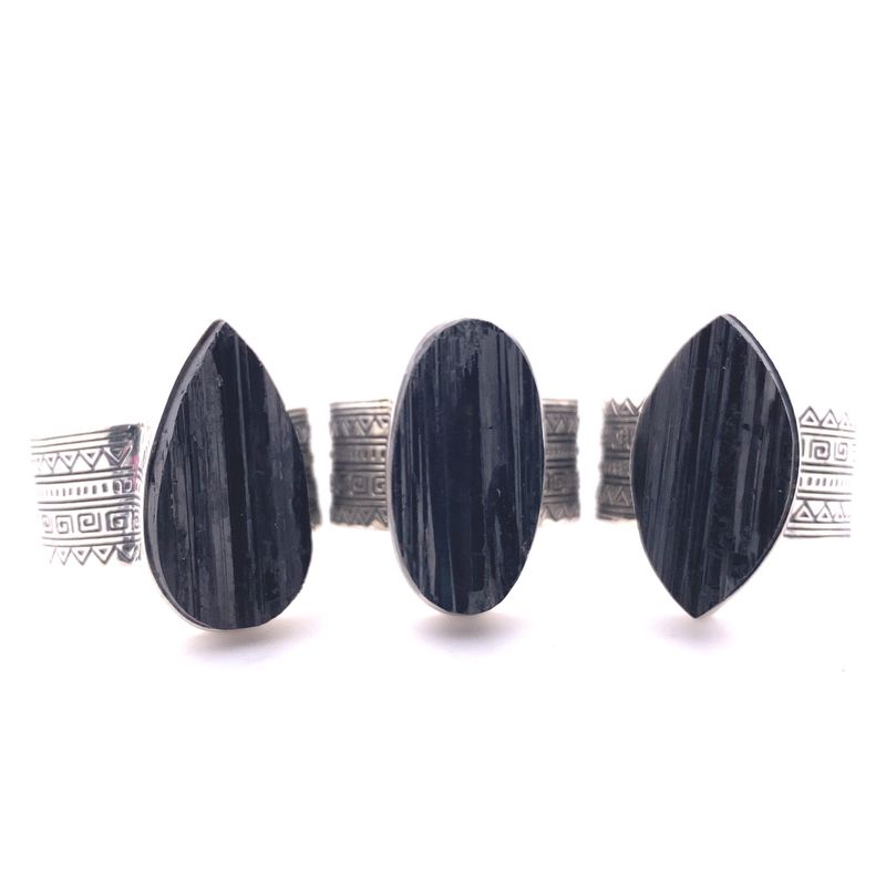 Black Tourmaline Sacred Tribe Unisex Multi Shapes Ring
