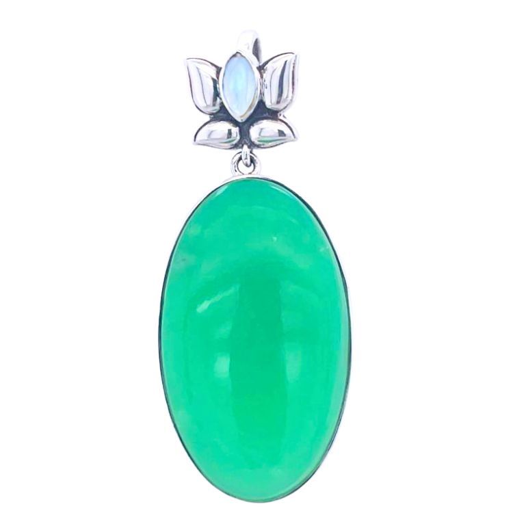 Chrysoprase Moonstone Lotus Pendant