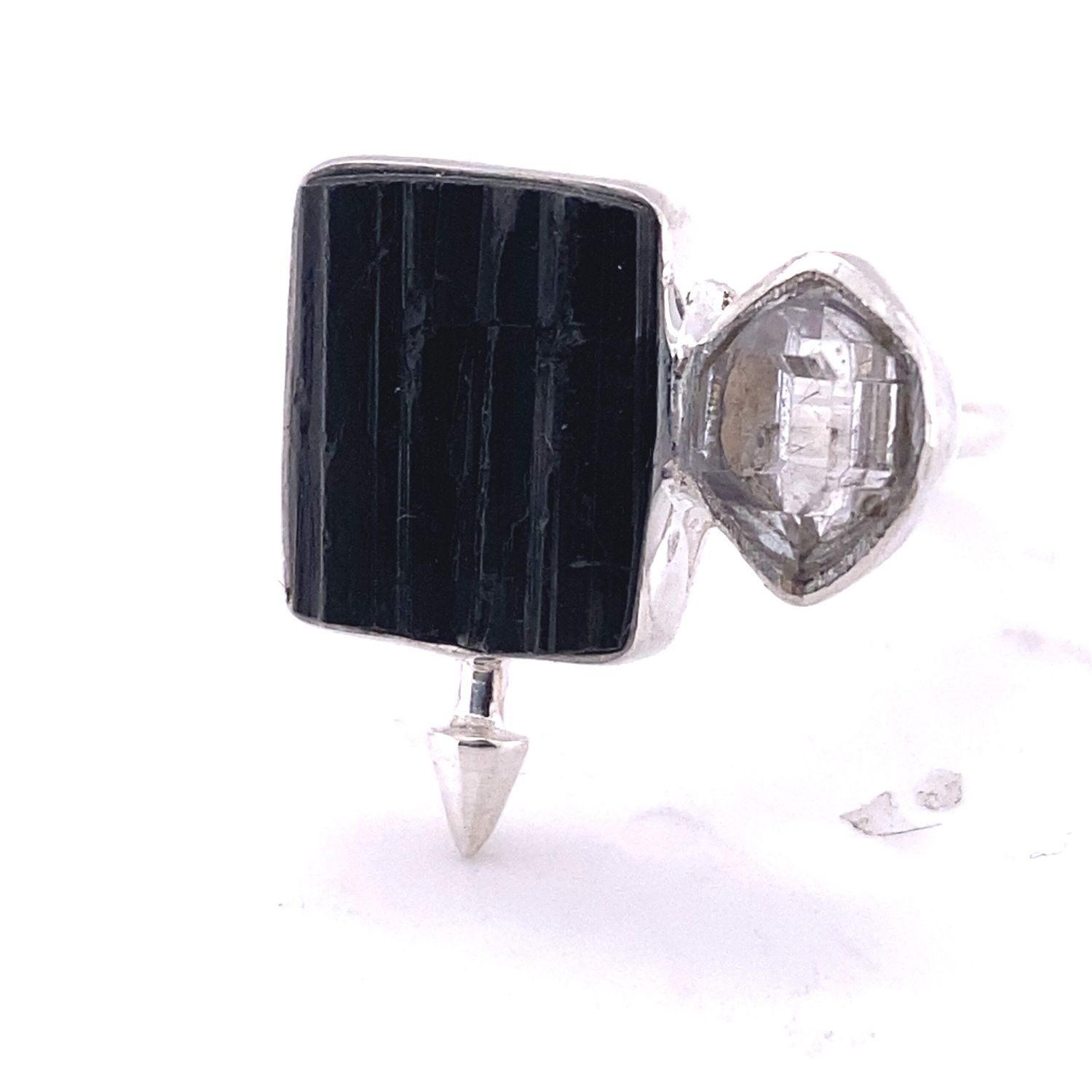 Black Tourmaline Herkimer Diamond Protection Arrow Ring