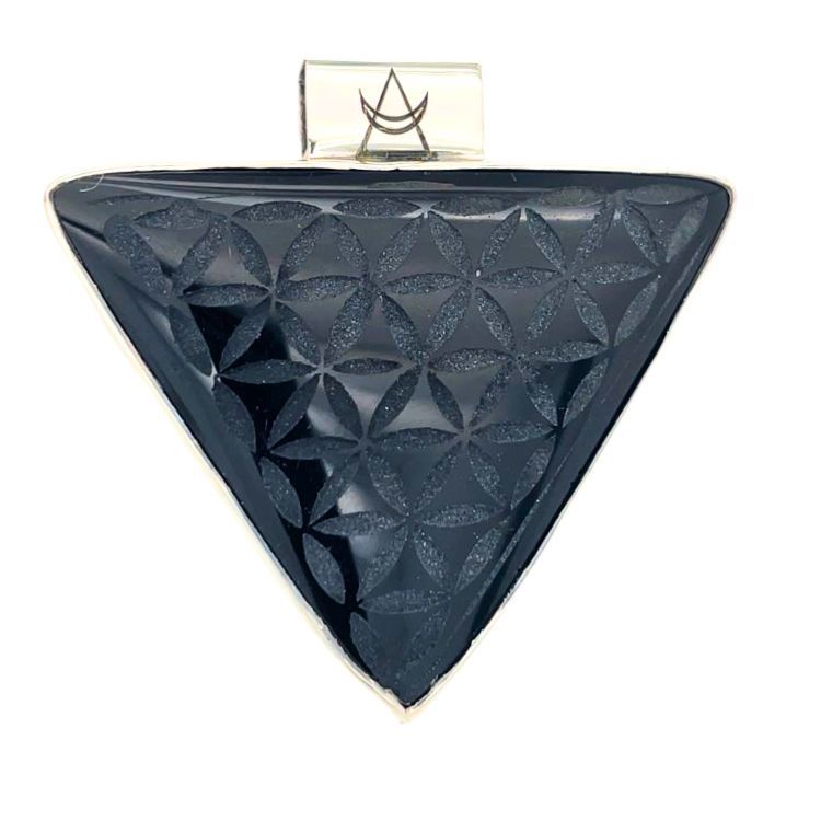 Obsidian Flower Of Life Triangle Unisex Pendant
