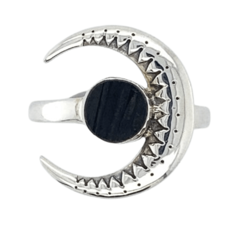 Black Tourmaline Crescent Dark Moon Destiny Ring