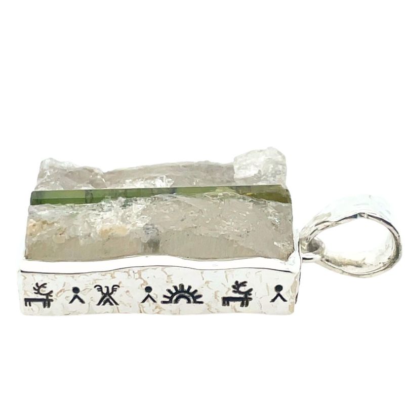 Green Tourmaline Crystal in Quartz Unisex Pendant