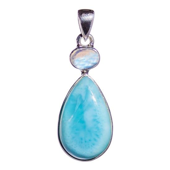 Ocean Blue Larimar Moonstone Pendant
