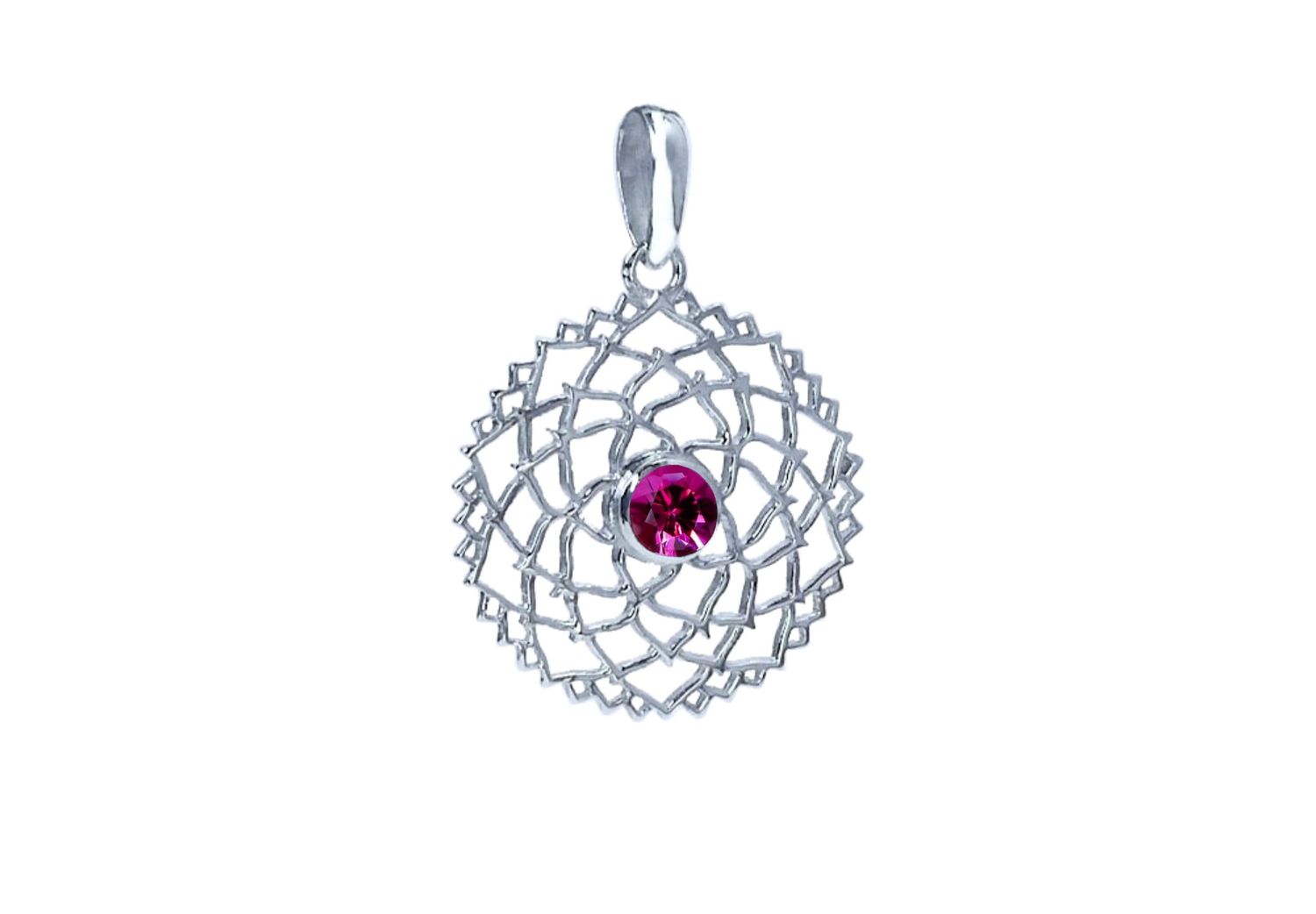 Garnet Pink Flower of Life Mandala Pendant