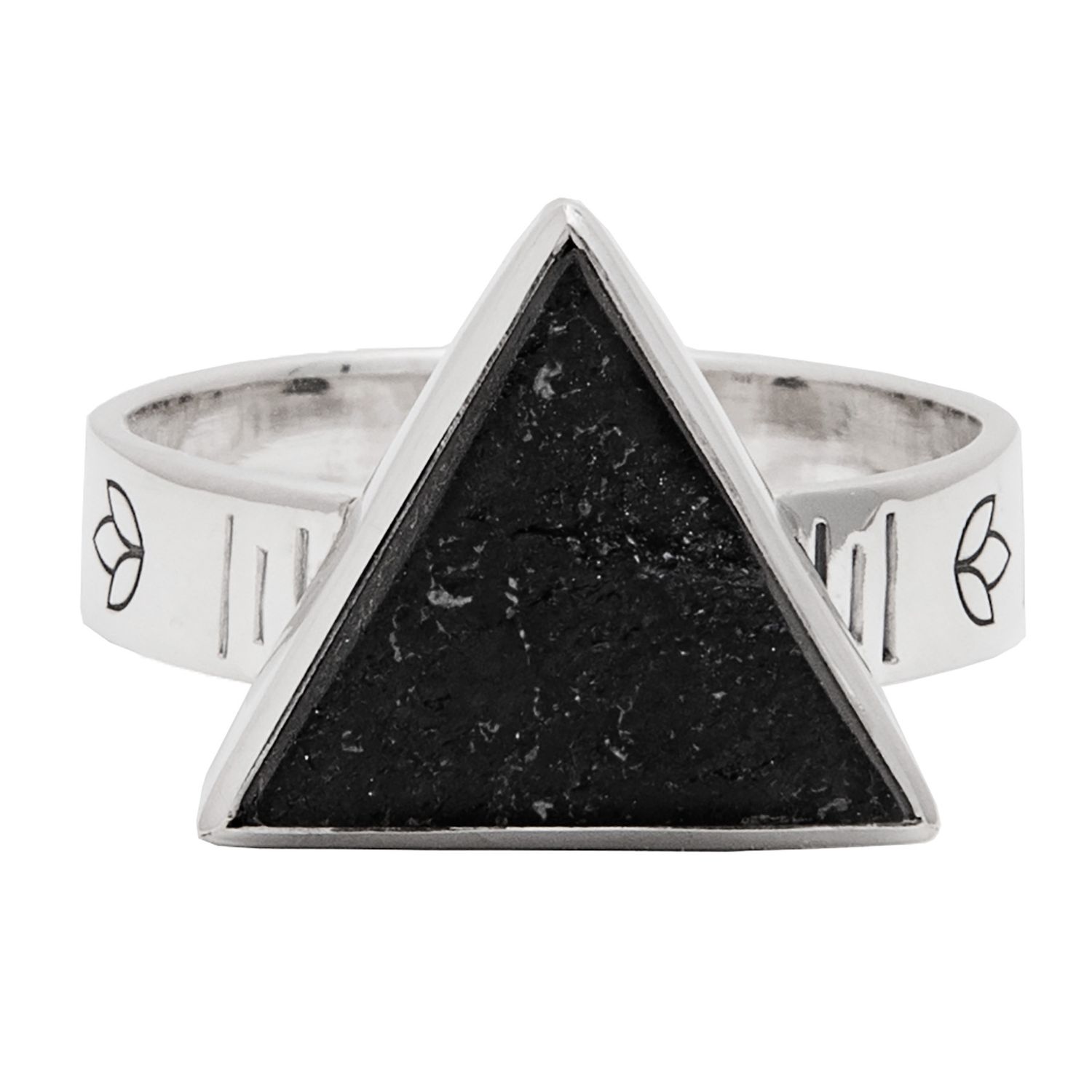 Black Tourmaline Lotus Spirit Triangle Ring