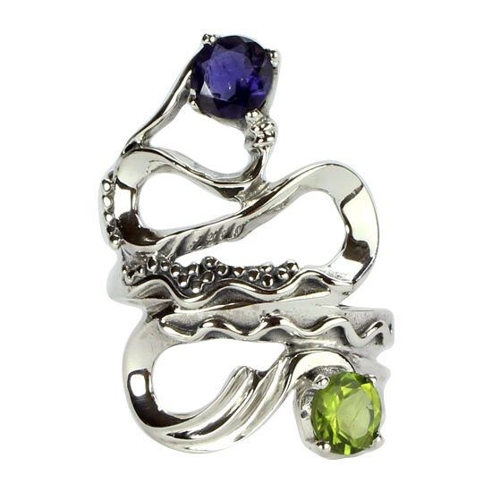 Iolite Peridot Dragon Energy Ring
