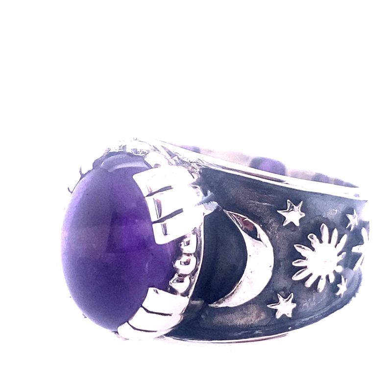 Amethyst Sun Moon Star Unisex Ring