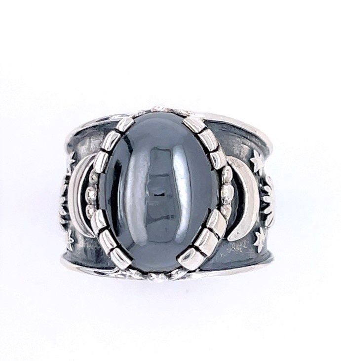 Hematite Sun Moon Star Unisex Ring
