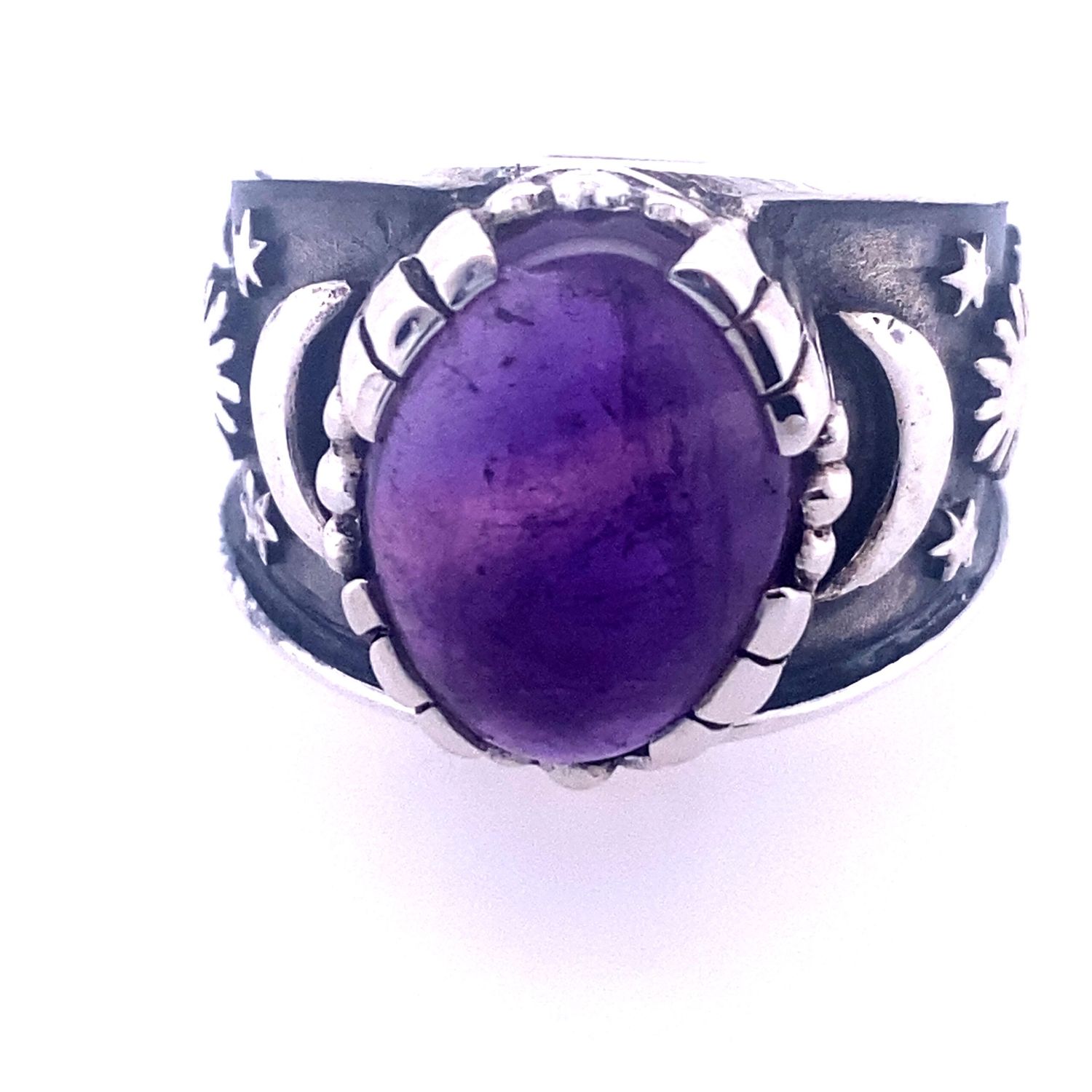 Amethyst Sun Moon Star Unisex Ring
